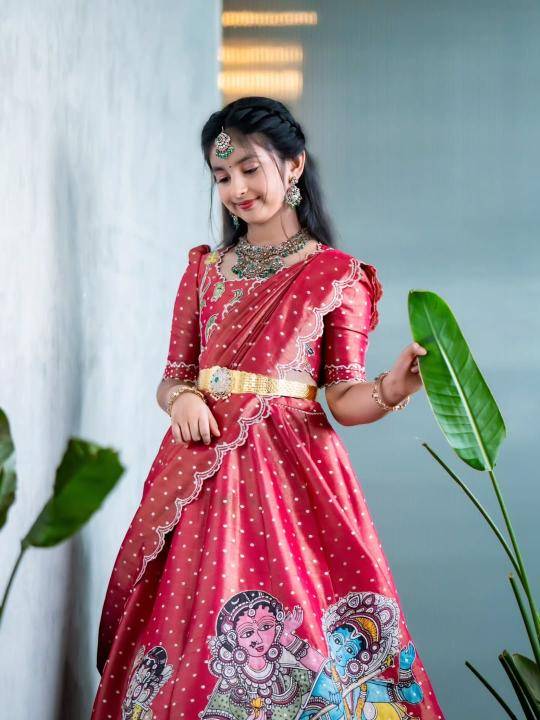 Trending Kalam Kari Kids Red Lahenga Indian clothing distributors